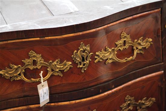 A Louis XVI marble topped and ormolu mounted serpentine commode, W.2ft 8in.